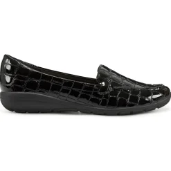eFlex|eFlex>Easy Spirit Abide Croco Print Casual Flats Black Croco Patent