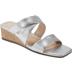 Dress|Sandals>Easy Spirit Becky Wedge Sandals Silver Leather