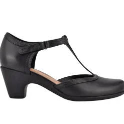 Mid Heels|Pumps>Easy Spirit Cara T-Strap Heels Black Leather