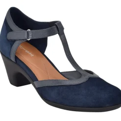 Mid Heels|Pumps>Easy Spirit Cara T-Strap Heels Navy Suede