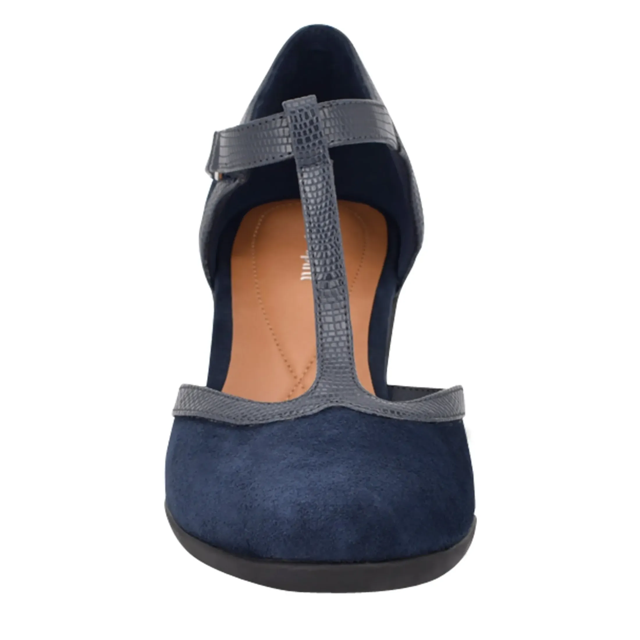 Mid Heels|Pumps>Easy Spirit Cara T-Strap Heels Navy Suede