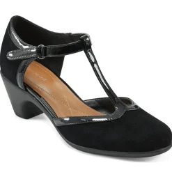 Mid Heels|Pumps>Easy Spirit Cara T-Strap Heels Black Suede