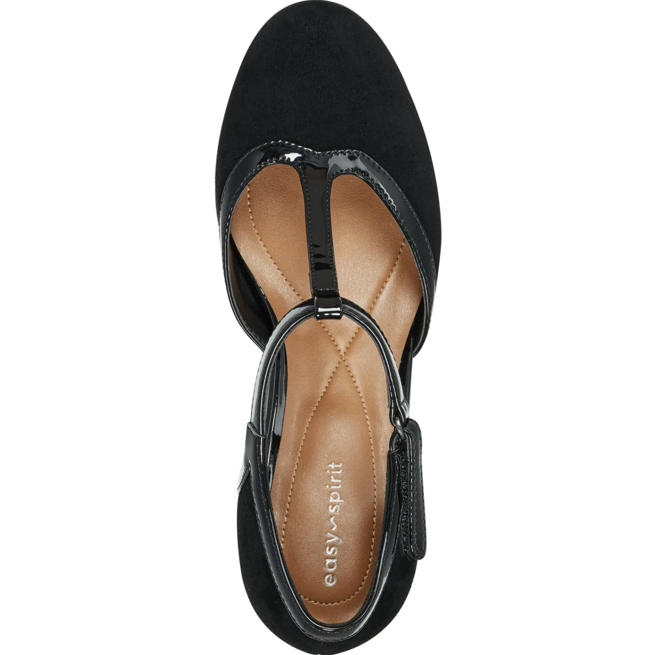 Mid Heels|Pumps>Easy Spirit Cara T-Strap Heels Black Suede