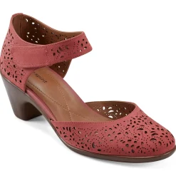 Cindie Mary Jane Heels|Mid Heels>Easy Spirit Cindie Mary Jane Heels Coral Leather Nubuck