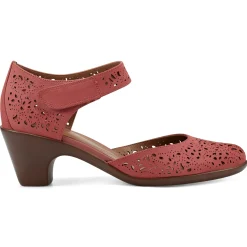 Cindie Mary Jane Heels|Mid Heels>Easy Spirit Cindie Mary Jane Heels Coral Leather Nubuck