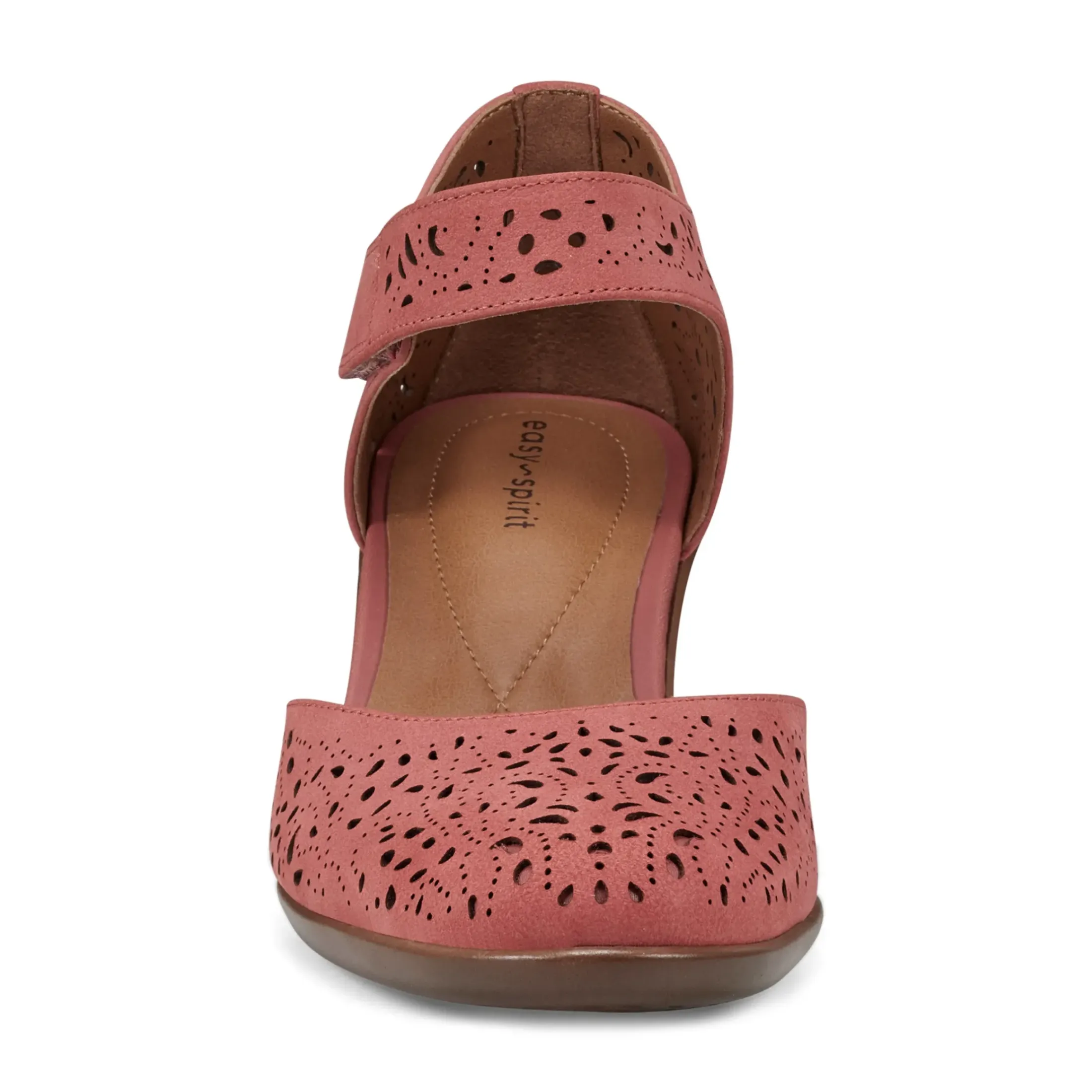 Cindie Mary Jane Heels|Mid Heels>Easy Spirit Cindie Mary Jane Heels Coral Leather Nubuck