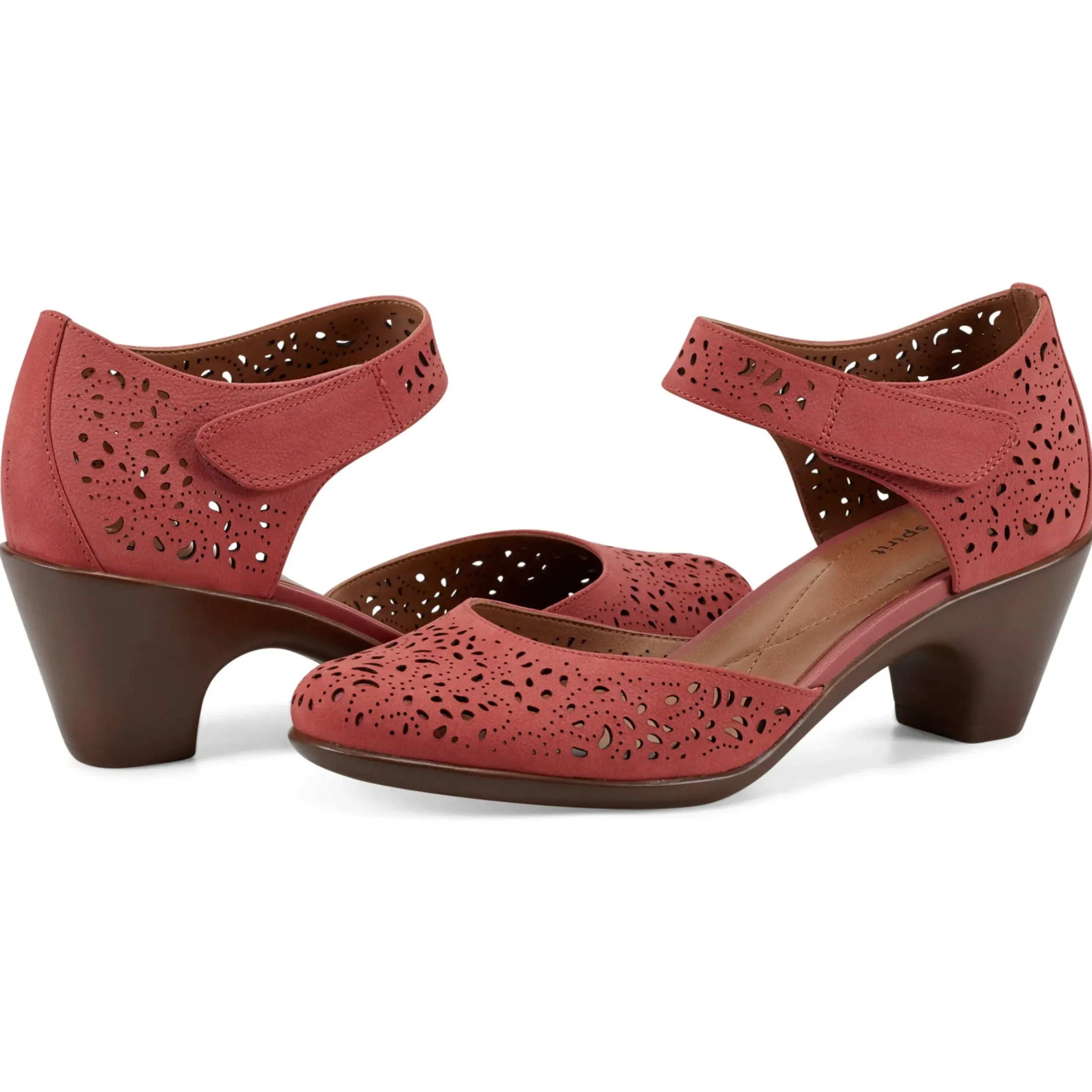Cindie Mary Jane Heels|Mid Heels>Easy Spirit Cindie Mary Jane Heels Coral Leather Nubuck