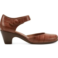 Mid Heels|Clarice Mary Jane Heels>Easy Spirit Clarice Mary Jane Heels Brown Croco