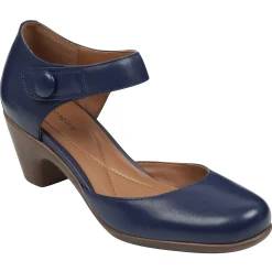 Clarice Mary Jane Heels|Mid Heels>Easy Spirit Clarice Mary Jane Heels Navy Leather