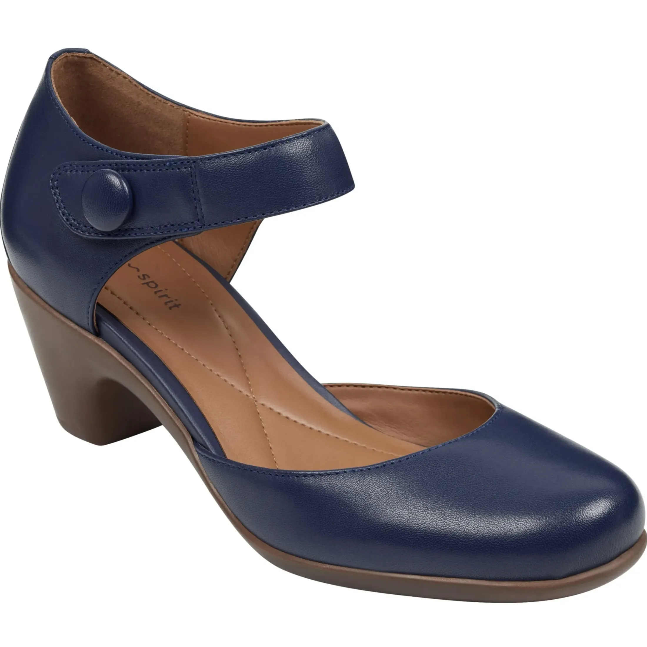 Clarice Mary Jane Heels|Mid Heels>Easy Spirit Clarice Mary Jane Heels Navy Leather