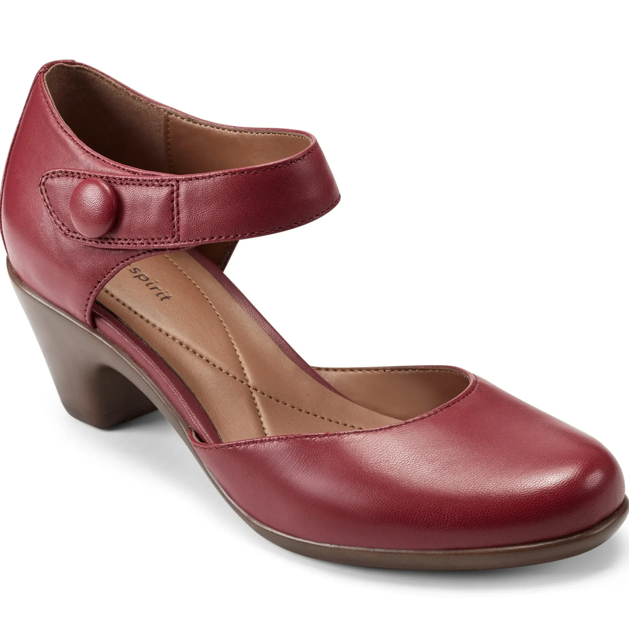 Clarice Mary Jane Heels|Mid Heels>Easy Spirit Clarice Mary Jane Heels Red Leather