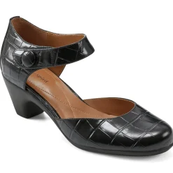 Clarice Mary Jane Heels|Mid Heels>Easy Spirit Clarice Mary Jane Heels Black Croco
