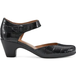 Clarice Mary Jane Heels|Mid Heels>Easy Spirit Clarice Mary Jane Heels Black Croco