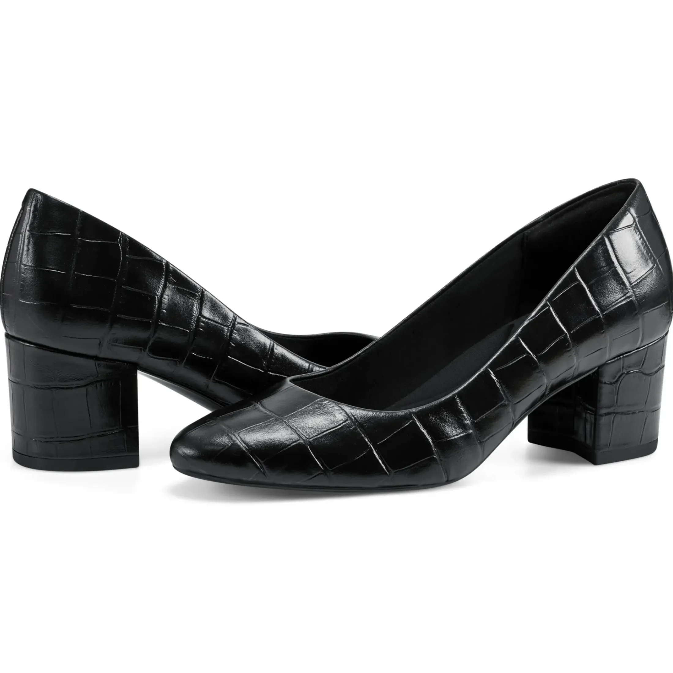 Cosma Pumps|Mid Heels>Easy Spirit Cosma Pumps Black Croco Print