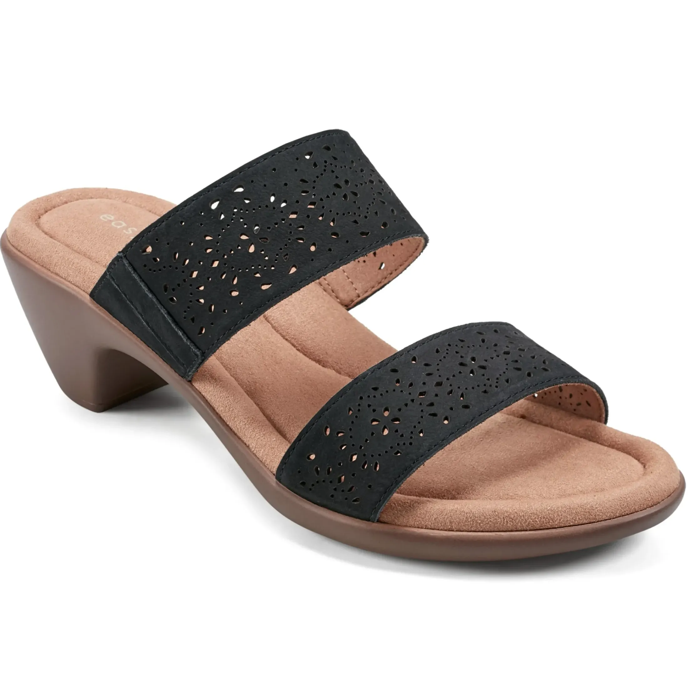 Dress|Sandals>Easy Spirit Crista Casual Slide Heeled Sandals Black Leather Nubuck