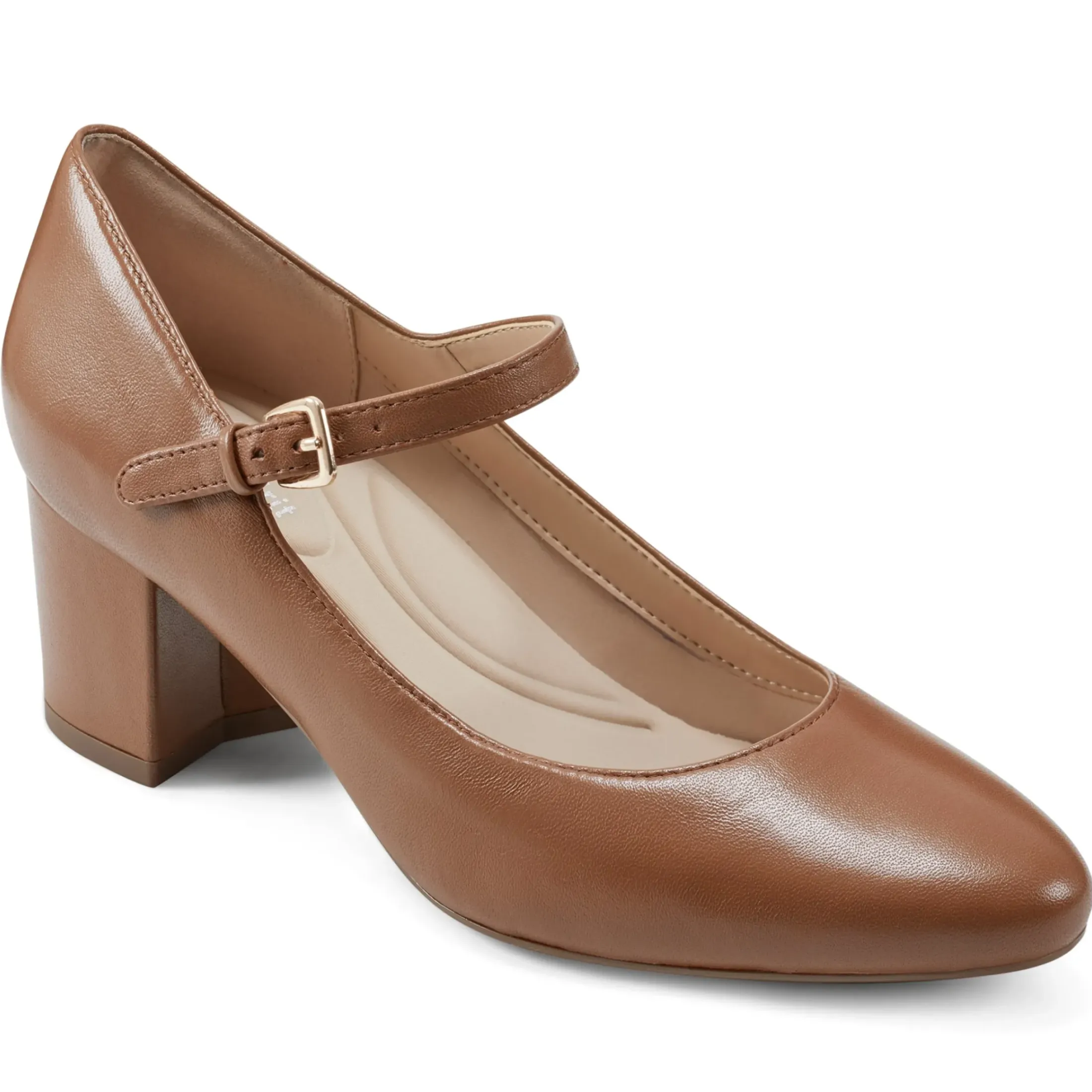 Mid Heels|eFlex>Easy Spirit Cyra Mary Jane Dress Pumps Brown Leather