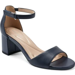 eFlex|eFlex>Easy Spirit Daven Ankle Strap Heeled Sandals Navy Leather