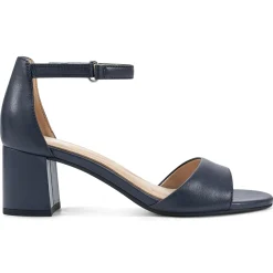 eFlex|eFlex>Easy Spirit Daven Ankle Strap Heeled Sandals Navy Leather