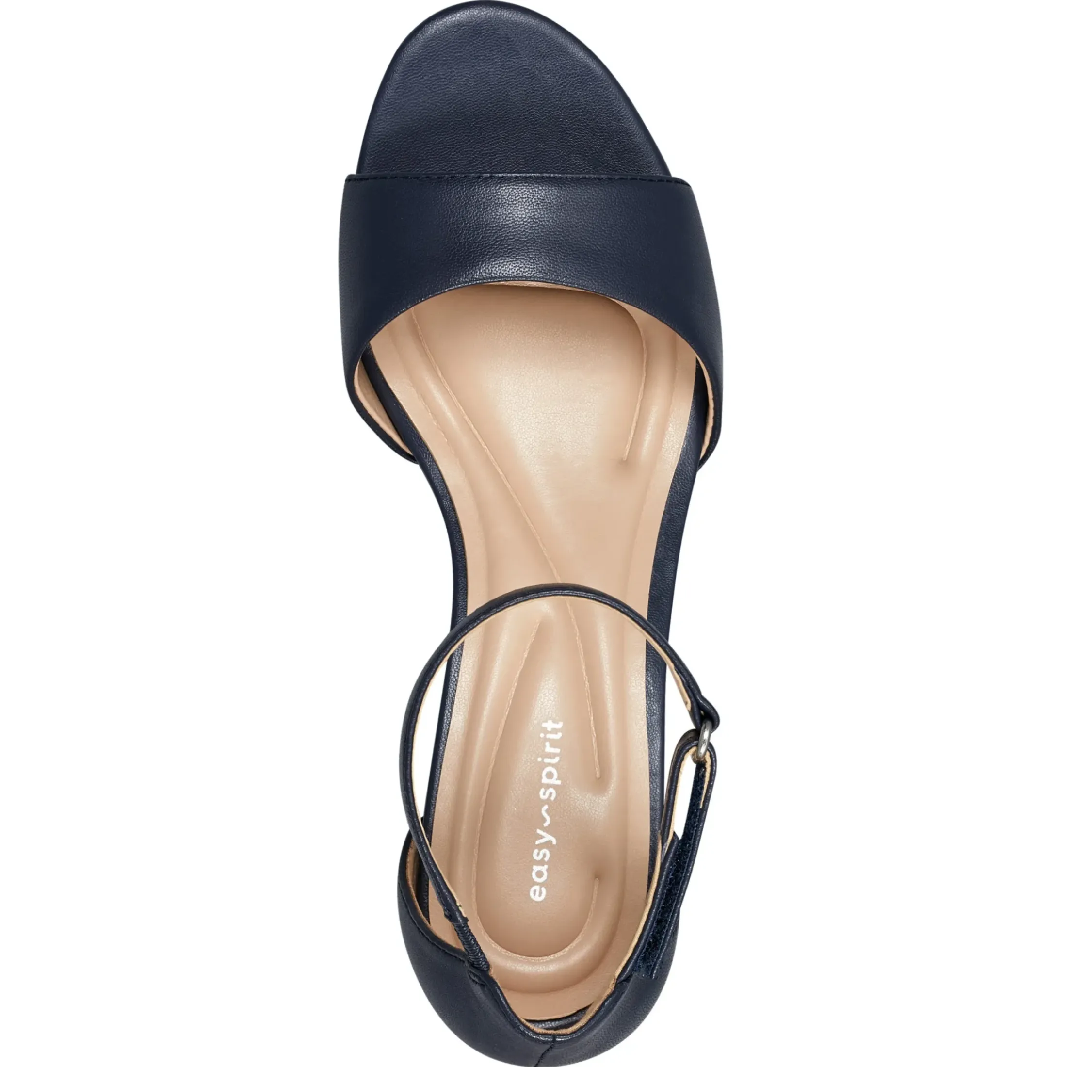 eFlex|eFlex>Easy Spirit Daven Ankle Strap Heeled Sandals Navy Leather