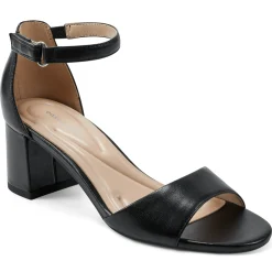 eFlex|eFlex>Easy Spirit Daven Ankle Strap Heeled Sandals Black Leather