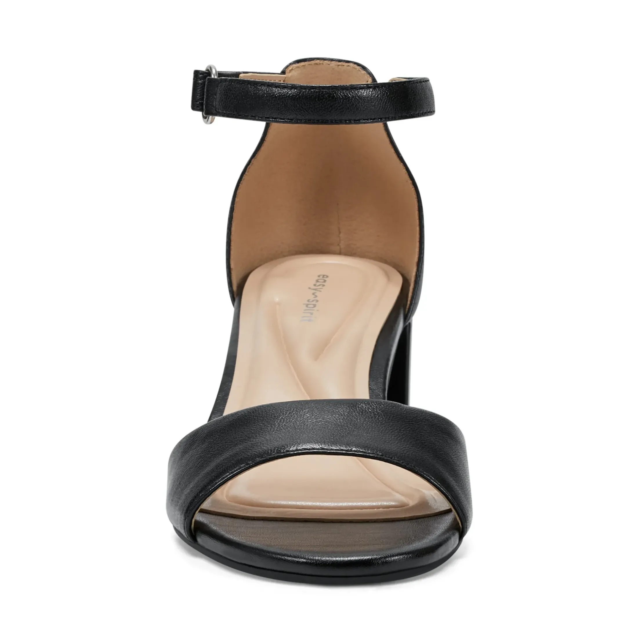 eFlex|eFlex>Easy Spirit Daven Ankle Strap Heeled Sandals Black Leather