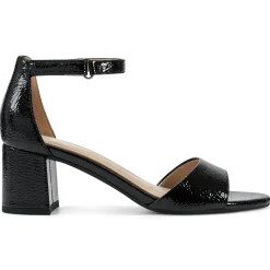 eFlex|eFlex>Easy Spirit Daven Ankle Strap Heeled Sandals Black Crinkle Patent