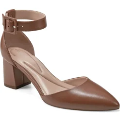 eFlex|eFlex>Easy Spirit Emila Ankle Strap Pumps Brown Leather