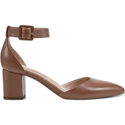 eFlex|eFlex>Easy Spirit Emila Ankle Strap Pumps Brown Leather