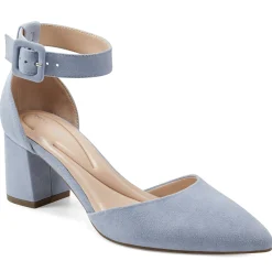 eFlex|eFlex>Easy Spirit Emila Ankle Strap Pumps Light Blue Suede