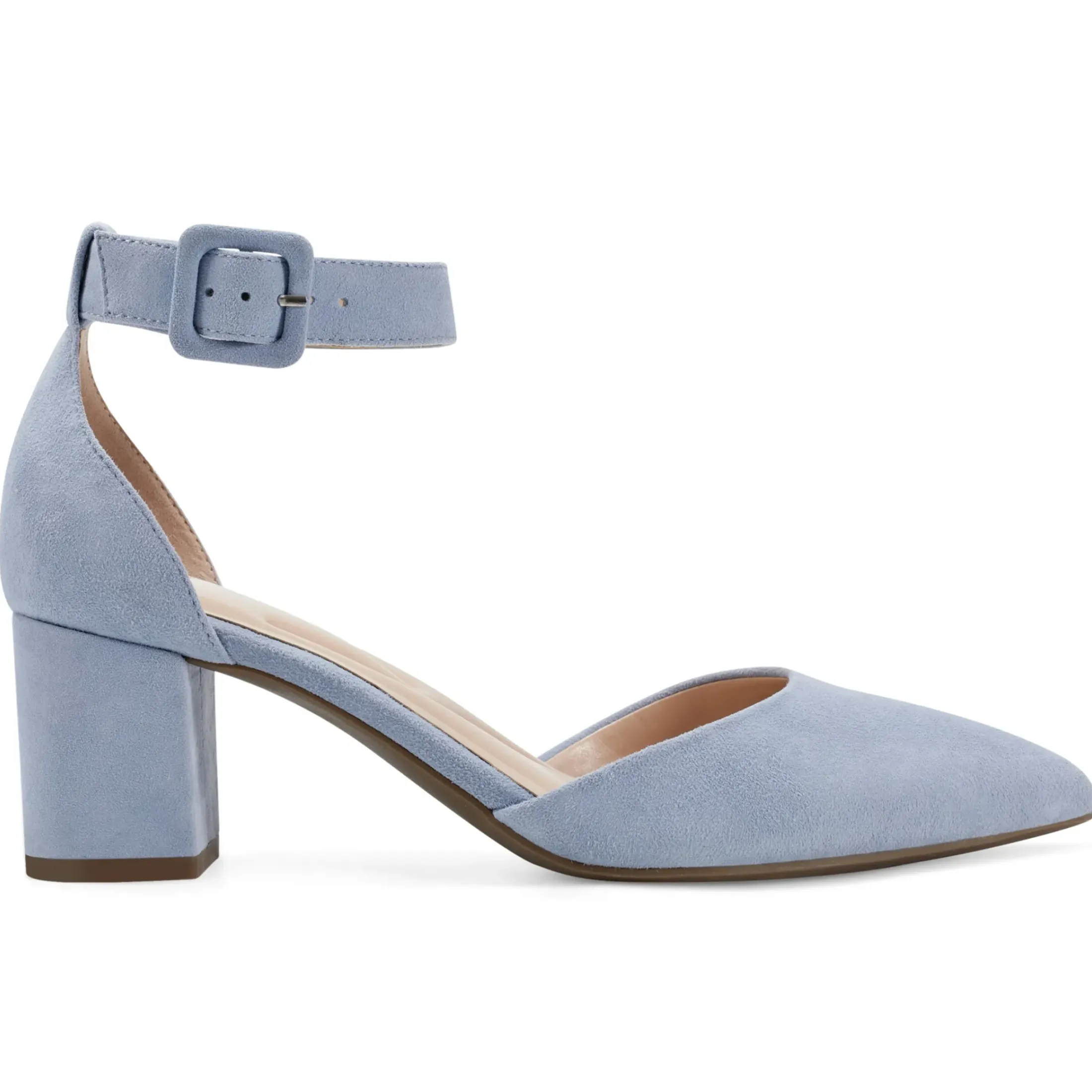 eFlex|eFlex>Easy Spirit Emila Ankle Strap Pumps Light Blue Suede