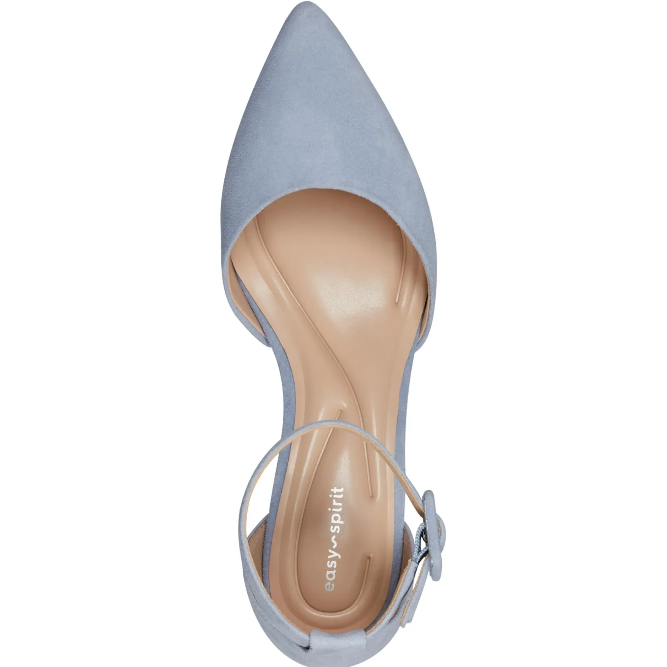eFlex|eFlex>Easy Spirit Emila Ankle Strap Pumps Light Blue Suede