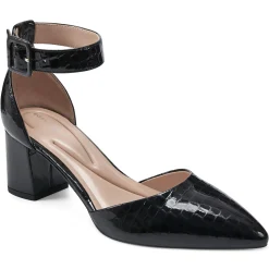eFlex|eFlex>Easy Spirit Emila Ankle Strap Pumps Black Croco Patent