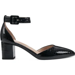 eFlex|eFlex>Easy Spirit Emila Ankle Strap Pumps Black Croco Patent
