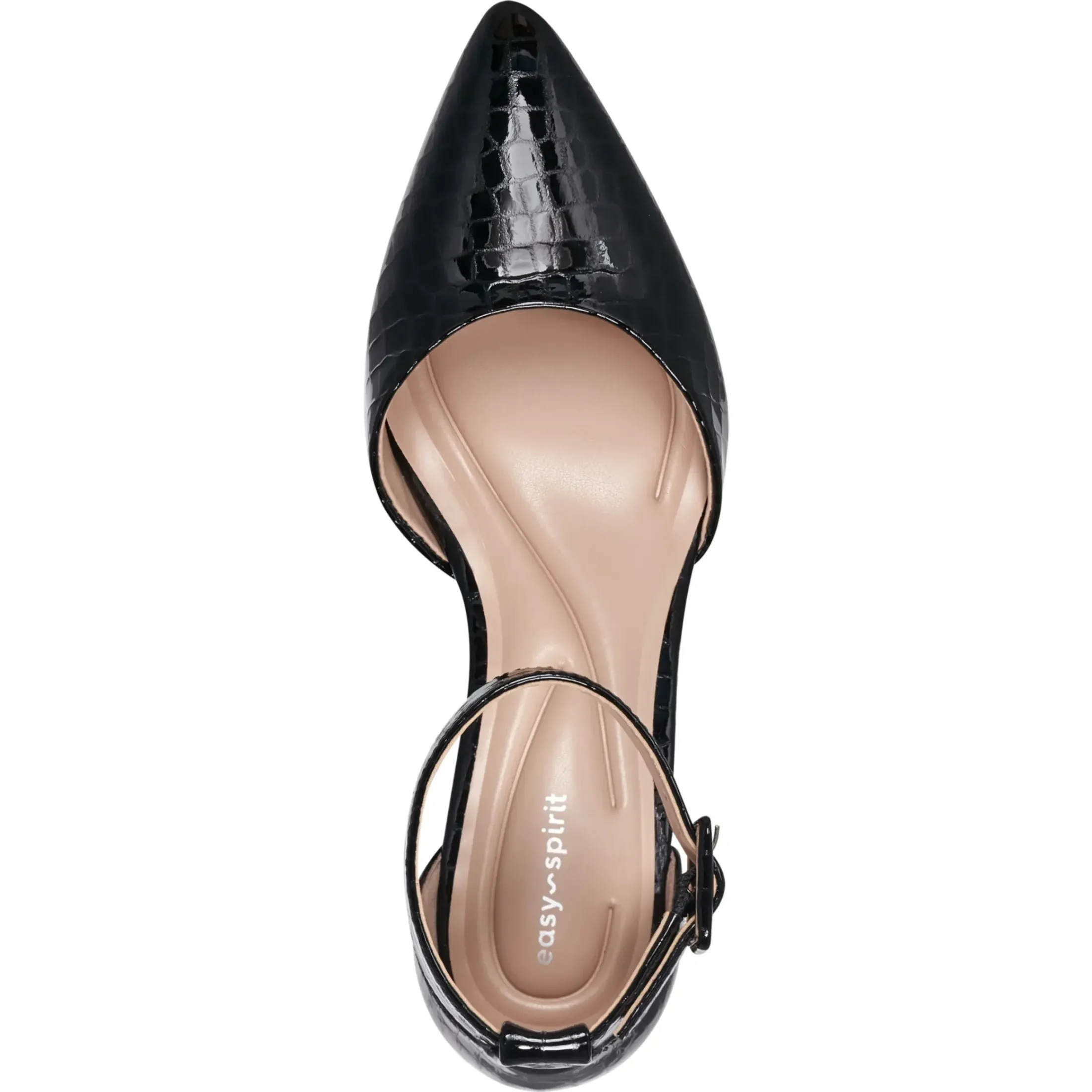 eFlex|eFlex>Easy Spirit Emila Ankle Strap Pumps Black Croco Patent
