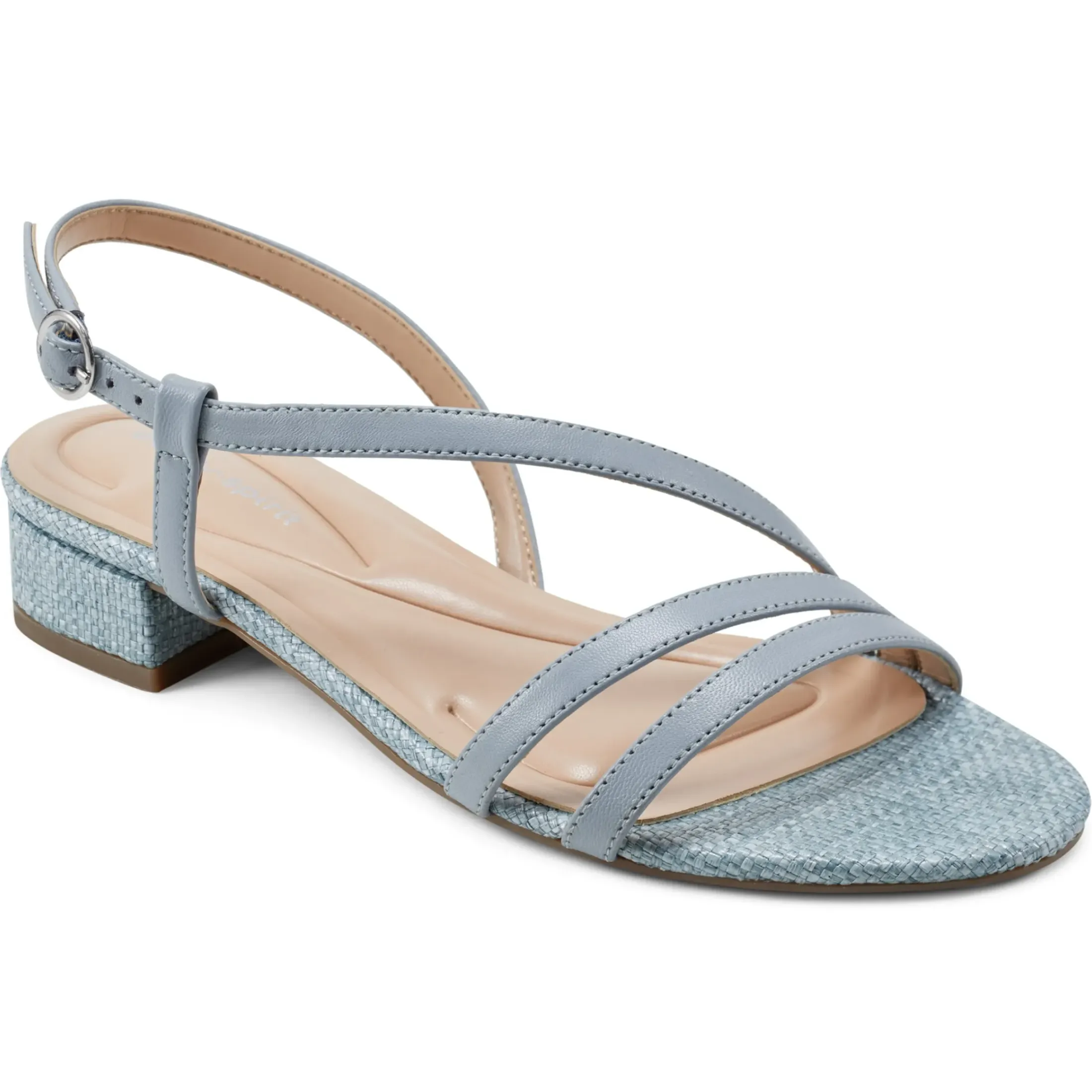 eFlex|eFlex>Easy Spirit Glenni Block Heel Sandals Light Blue Raffia