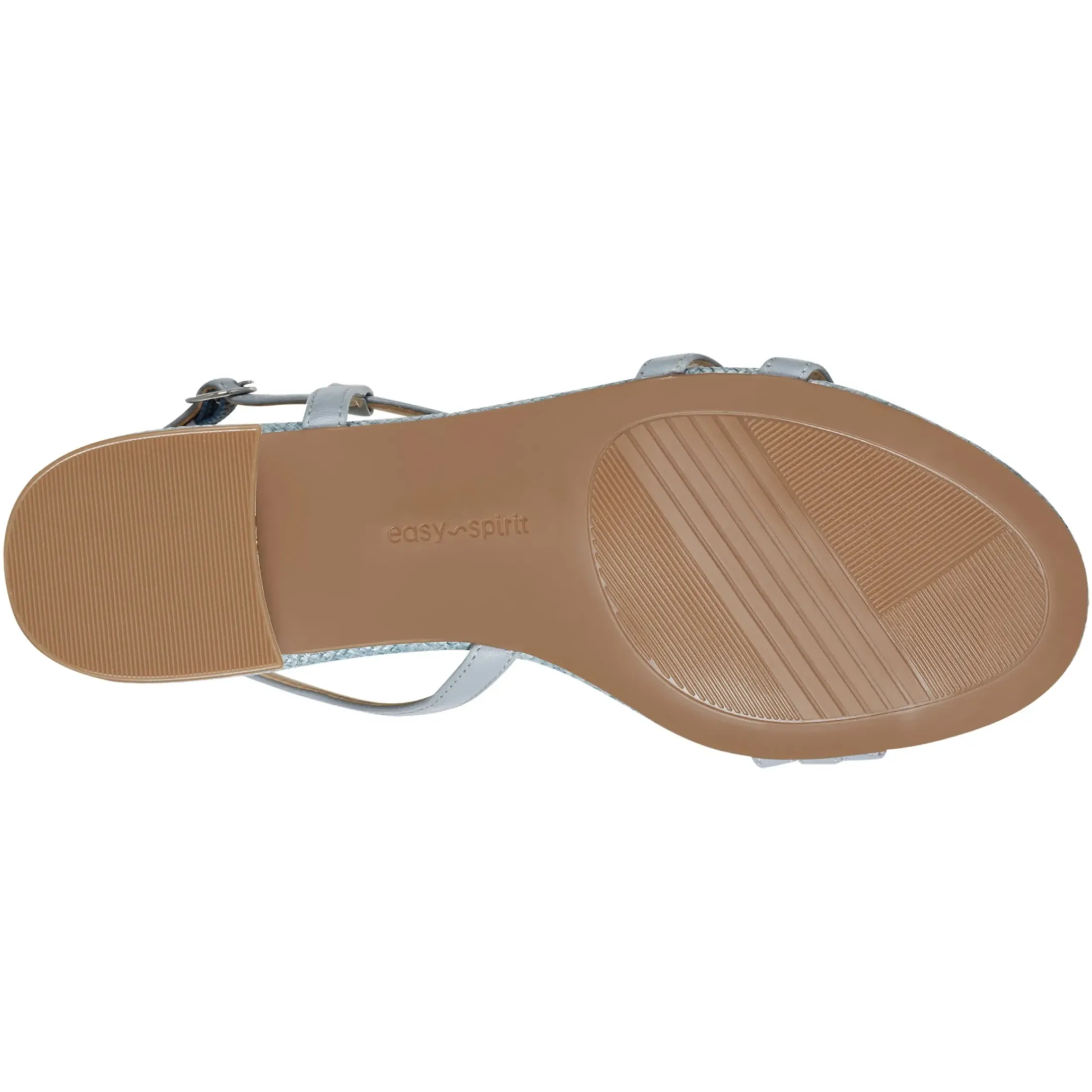 eFlex|eFlex>Easy Spirit Glenni Block Heel Sandals Light Blue Raffia
