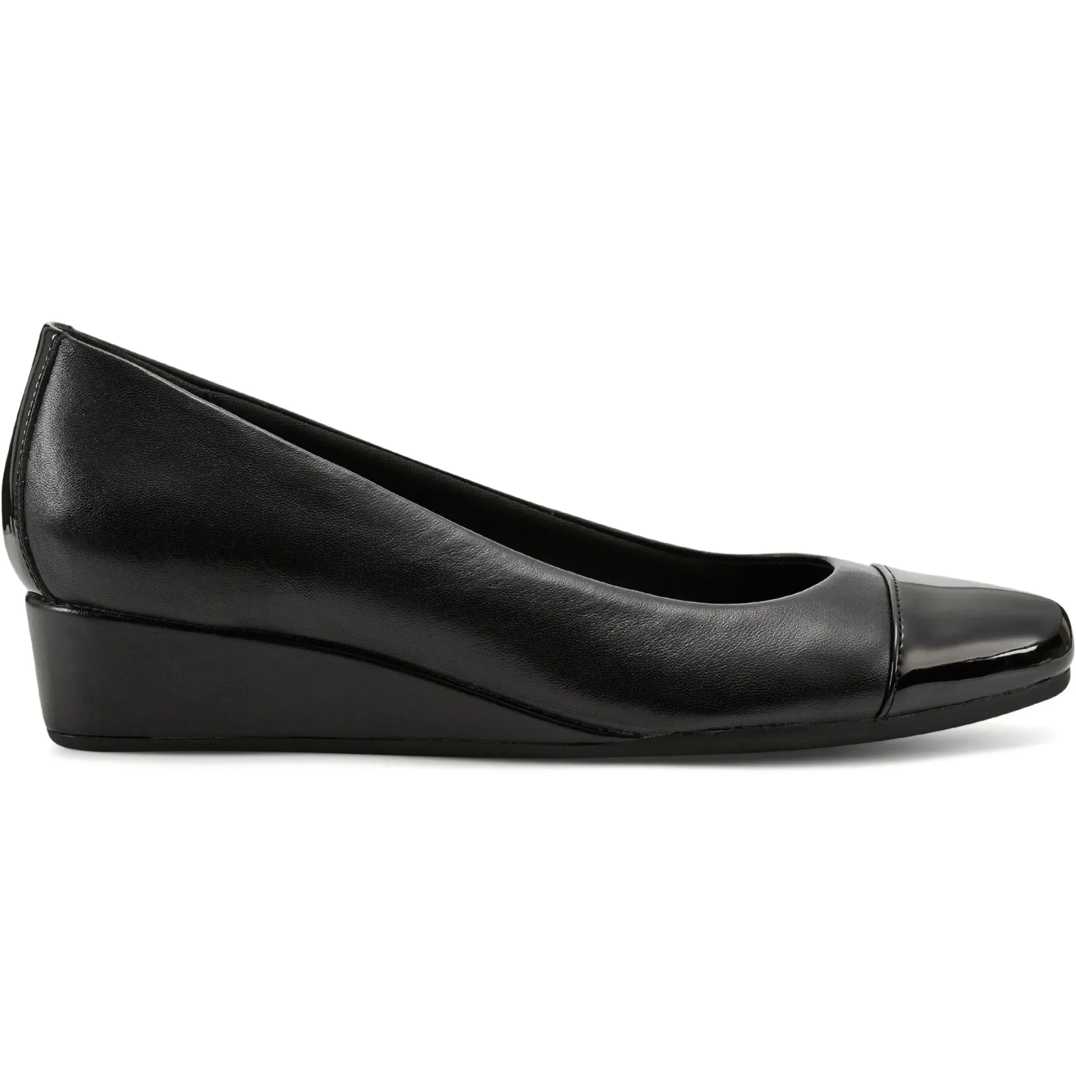 Gracey Wedge|Low Heels>Easy Spirit Gracey Wedge Heels Black Leather/Patent