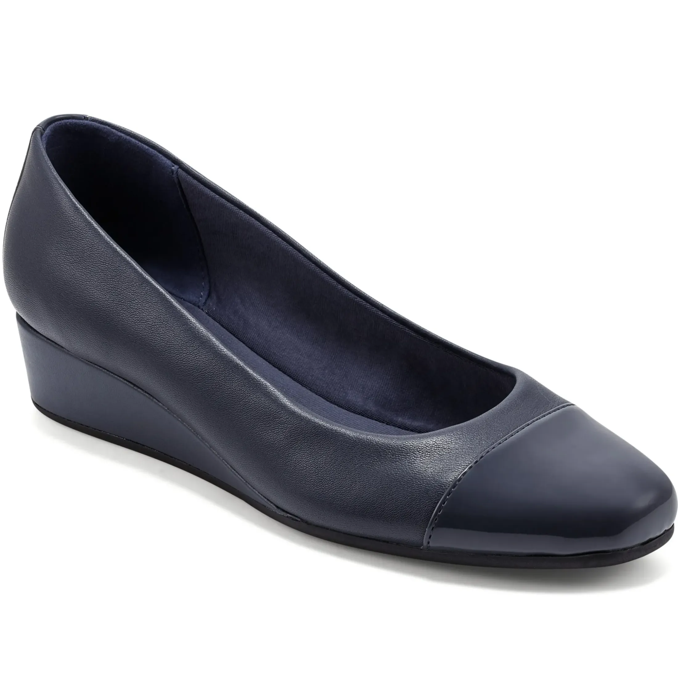 Gracey Wedge|Low Heels>Easy Spirit Gracey Wedge Heels Navy Leather/Patent