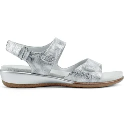 Casual|Flats>Easy Spirit Hartwell Flat Sandals Metallic Silver Print