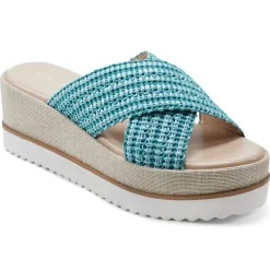 Espadrilles & Wedges|Espadrilles & Wedges>Easy Spirit Irene Wedge Sandals Turquoise Raffia
