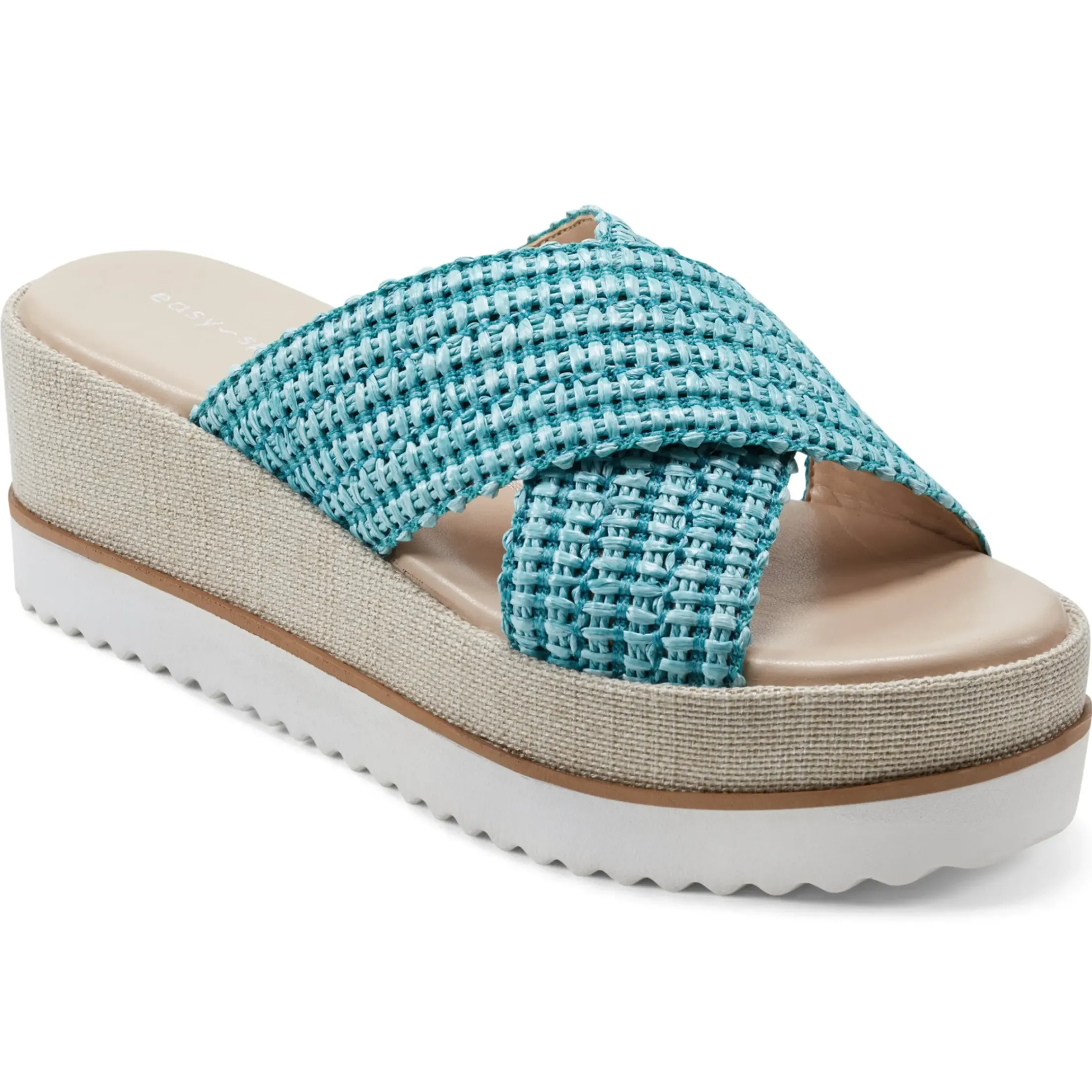 Espadrilles & Wedges|Espadrilles & Wedges>Easy Spirit Irene Wedge Sandals Turquoise Raffia