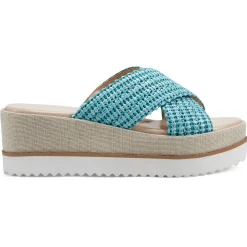 Espadrilles & Wedges|Espadrilles & Wedges>Easy Spirit Irene Wedge Sandals Turquoise Raffia