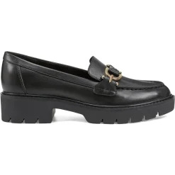 eFlex|eFlex>Easy Spirit Kinndle Lug Sole Casual Loafers Black Leather