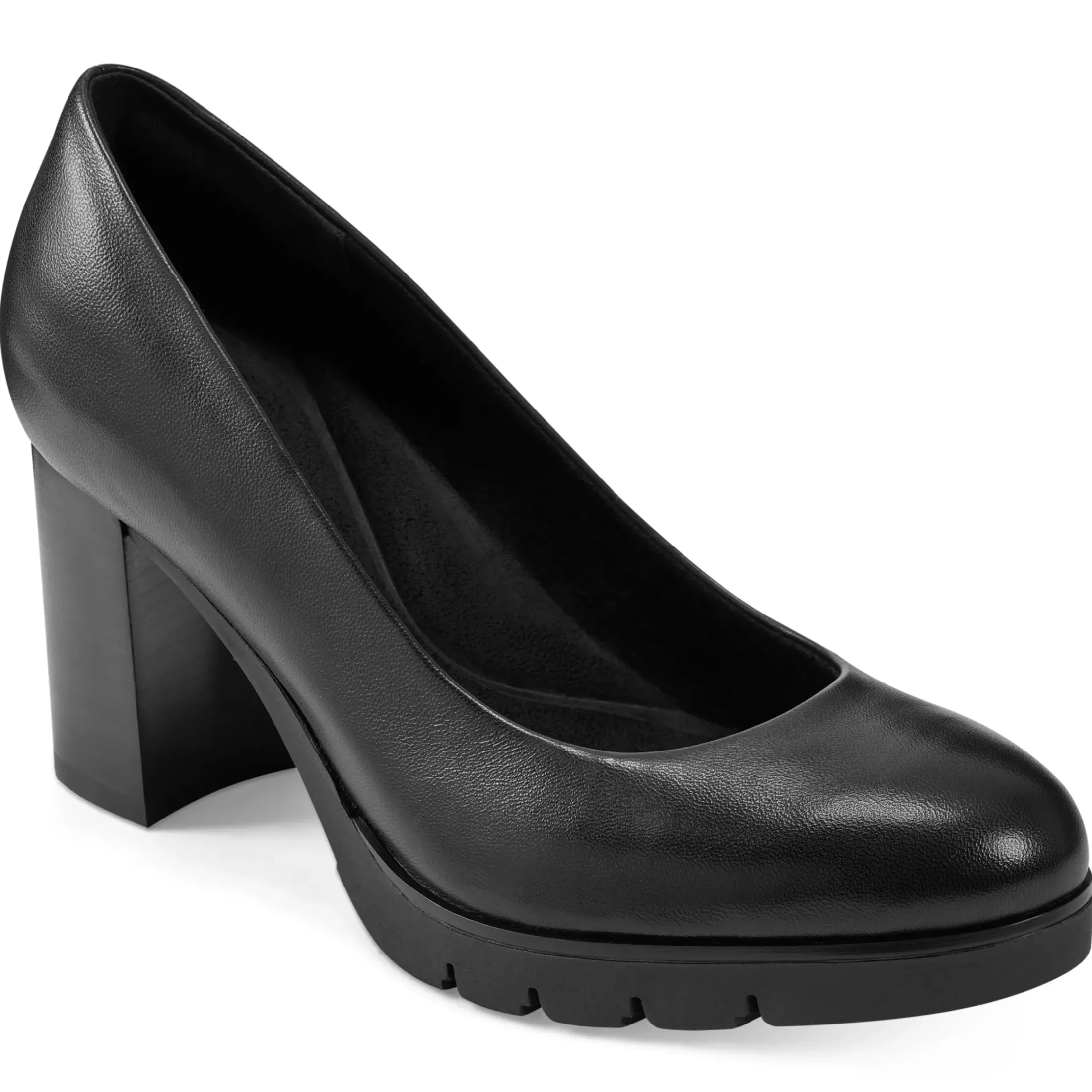 eFlex|eFlex>Easy Spirit Mckay Lug Sole Dress Pumps Black Leather