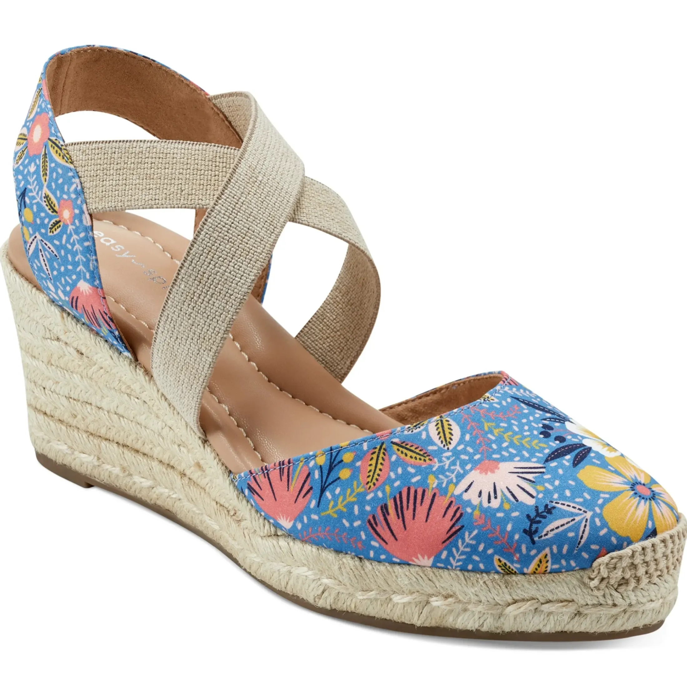 Dress|Sandals>Easy Spirit Meza Espadrille Wedge Sandals Blue Multi Floral