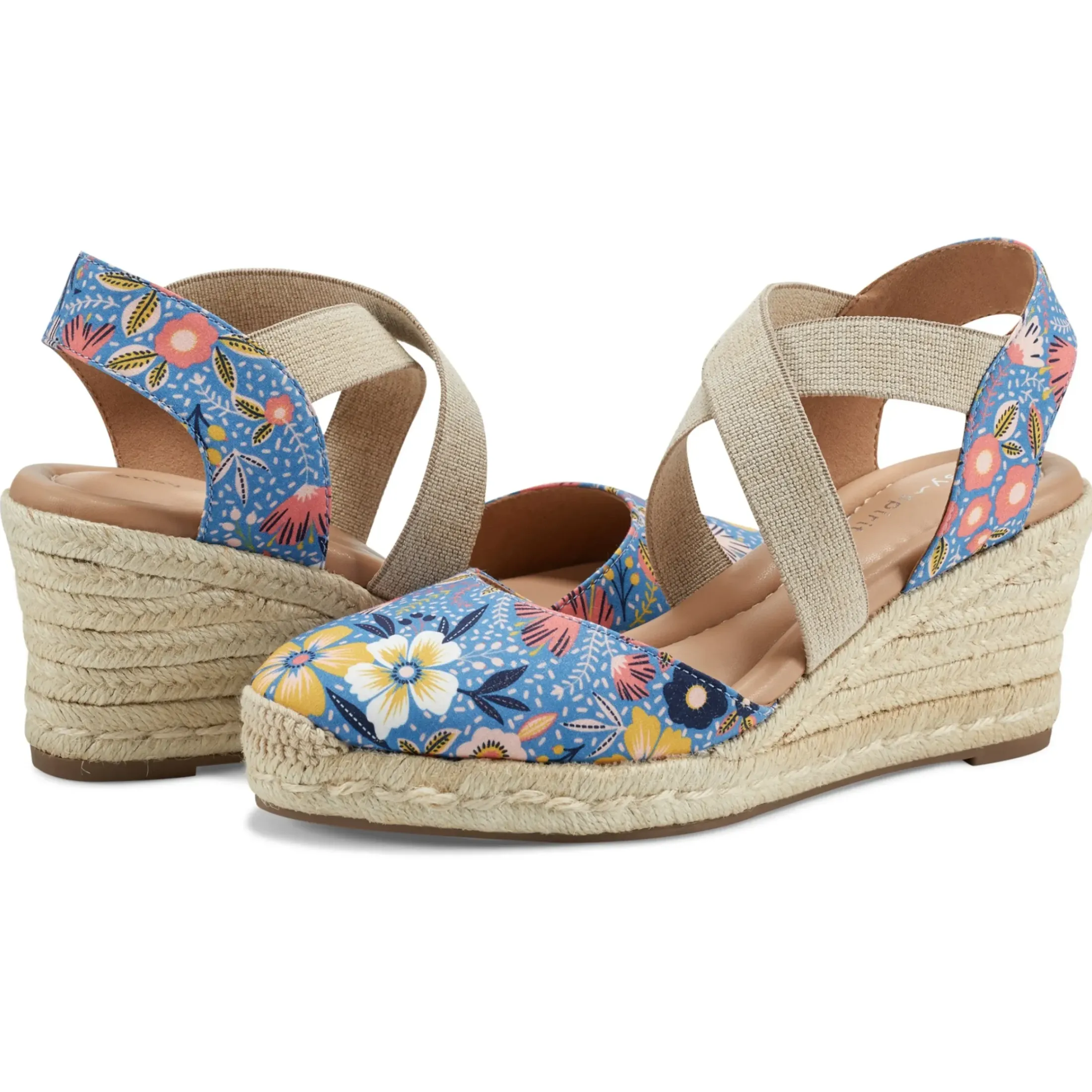 Dress|Sandals>Easy Spirit Meza Espadrille Wedge Sandals Blue Multi Floral