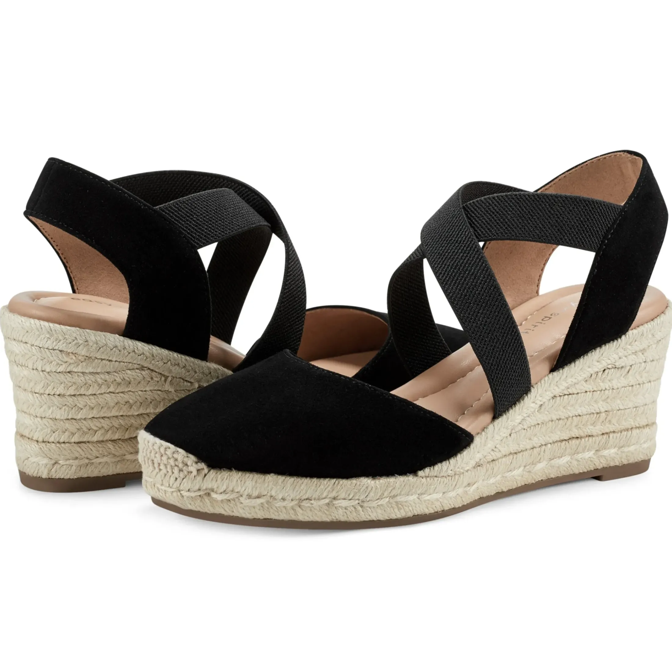 Dress|Sandals>Easy Spirit Meza Espadrille Wedge Sandals Black Suede