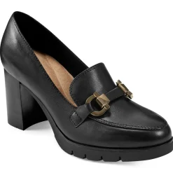 eFlex|eFlex>Easy Spirit Mirror Lug Sole Dress Pumps Black Leather