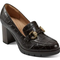 eFlex|eFlex>Easy Spirit Mirror Lug Sole Dress Pumps Brown Croco Leather