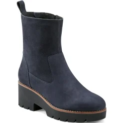eFlex|eFlex>Easy Spirit Morgan Lug Sole Casual Booties Navy Nubuck Leather